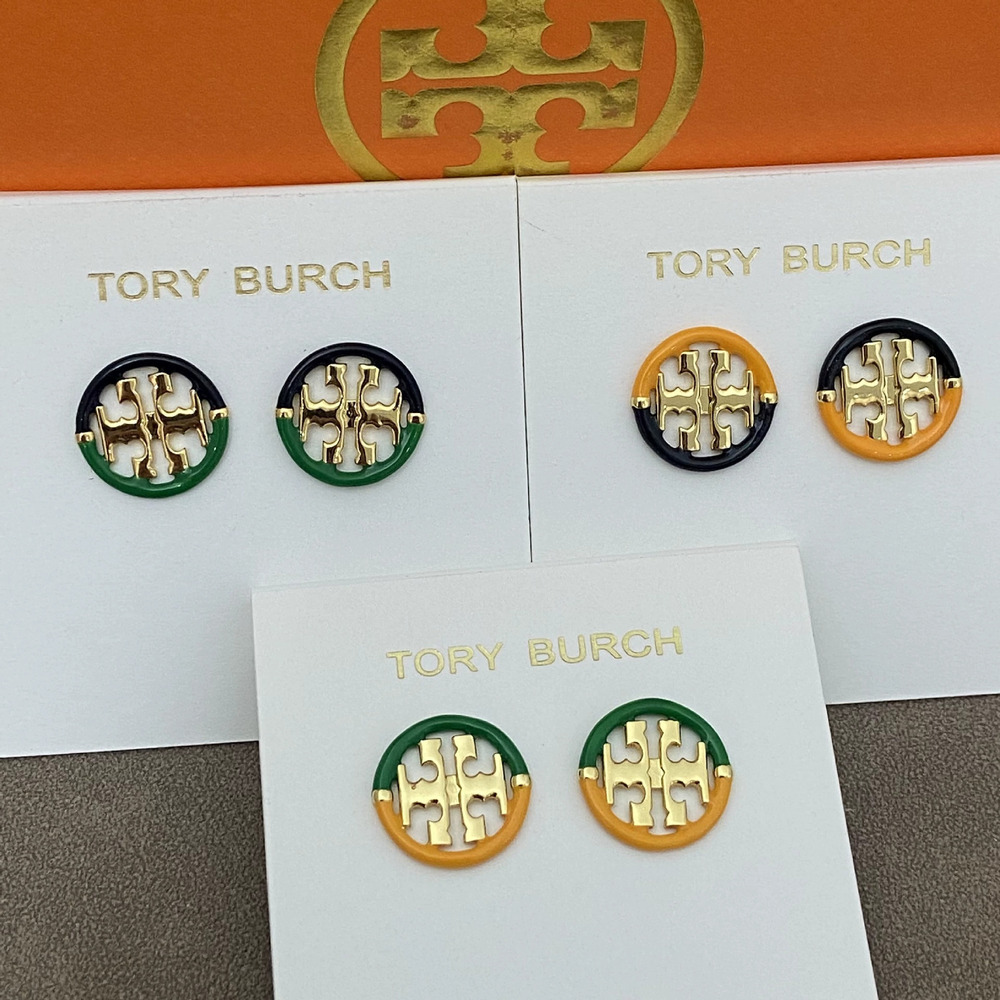 Tory Burch Enamel Inlay Round Hollow Letter Large Metal Earrings